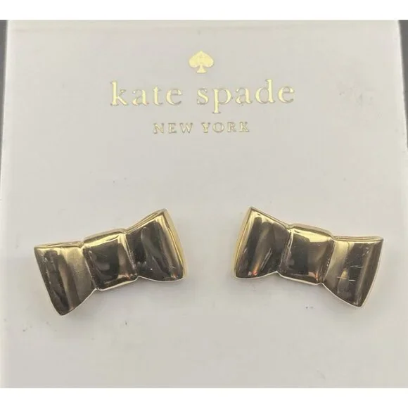 NWT Kate Spade Earrings Take A Bow Yellow Gold Plated Stud Post Pierced Classic - Picture 2 of 6